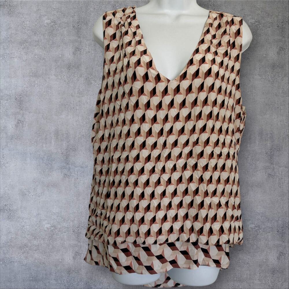 Vintage White House Black Market Silk Geometric Print Sleeveless Tunic L